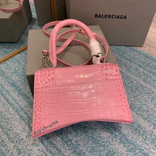 Balenciaga專櫃爆款手提肩背女包 巴黎世家鱷魚紋牛皮櫻花粉Hourglass沙漏包 fyj1018